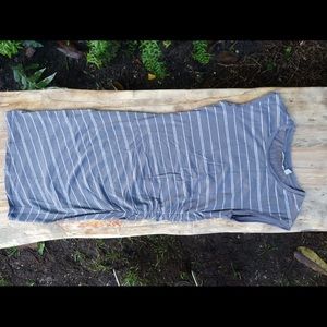 Jersey knit grey and white striped dress